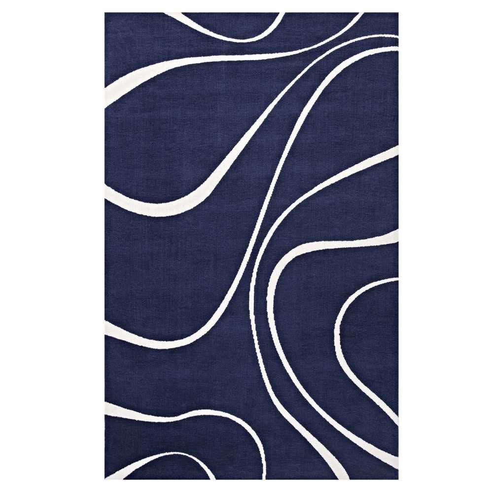 Therese Abstract Swirl 8x10 Area Rug, Navy and Ivory