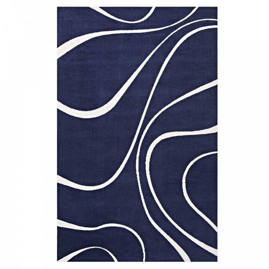 Therese Abstract Swirl 8x10 Area Rug, Navy and Ivory