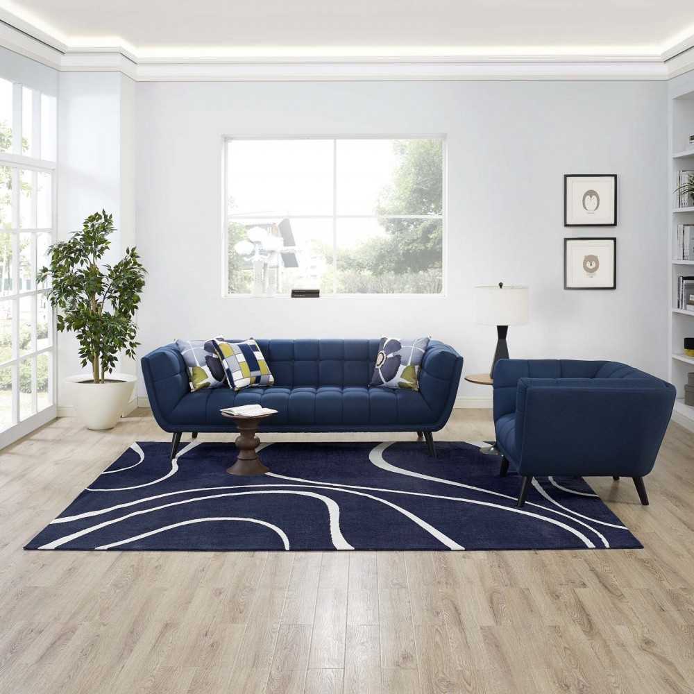Therese Abstract Swirl 8x10 Area Rug, Navy and Ivory