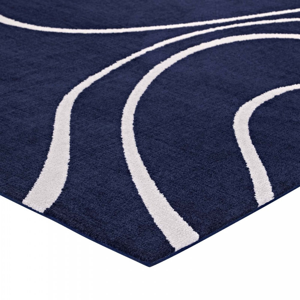 Therese Abstract Swirl 8x10 Area Rug, Navy and Ivory