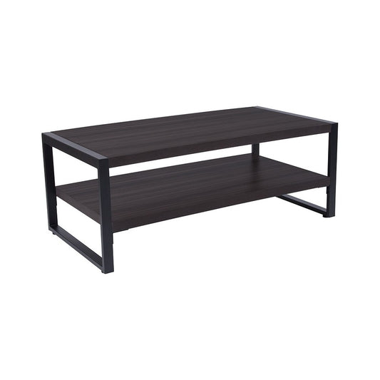 Thompson Collection Charcoal Wood Grain Finish Coffee Table with Black Metal Frame