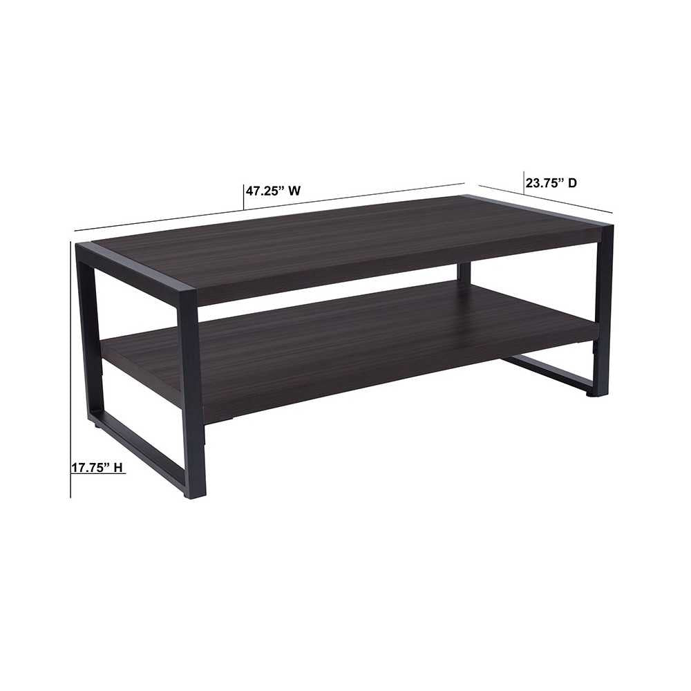 Thompson Collection Charcoal Wood Grain Finish Coffee Table with Black Metal Frame