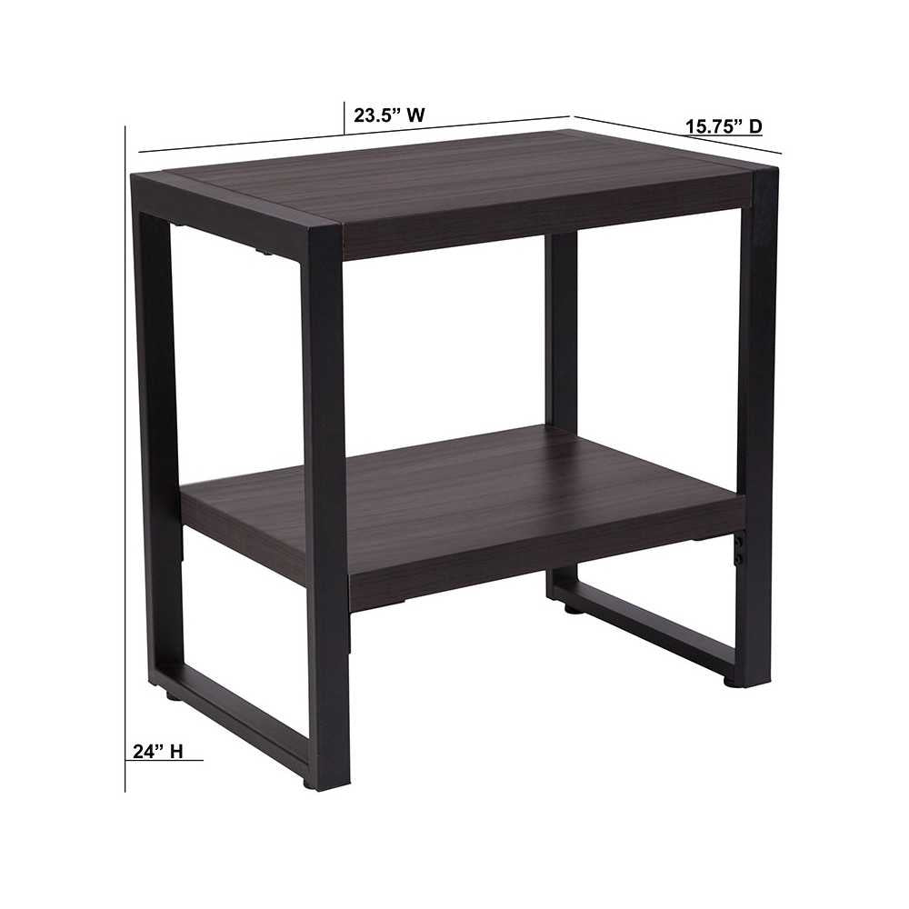 Thompson Collection Charcoal Wood Grain Finish End Table with Black Metal Frame