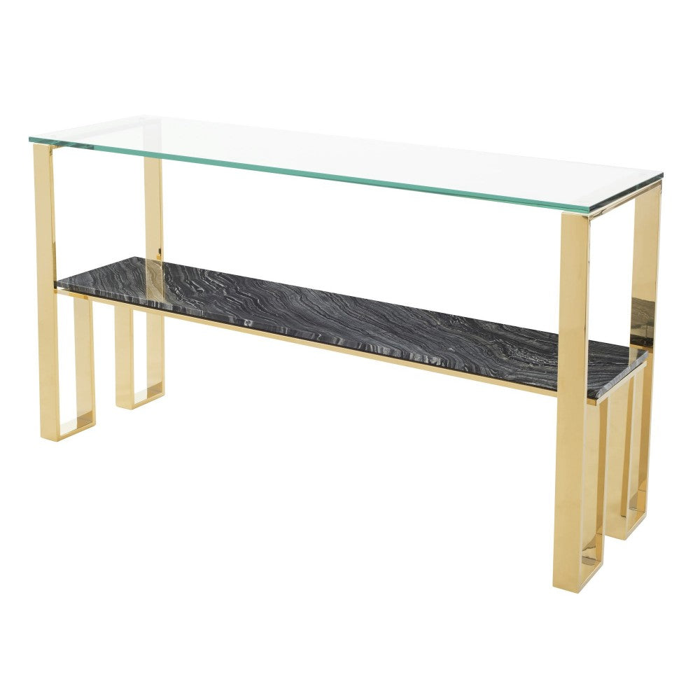 Tierra Black Wood Vein Stone Console Table, HGNA517