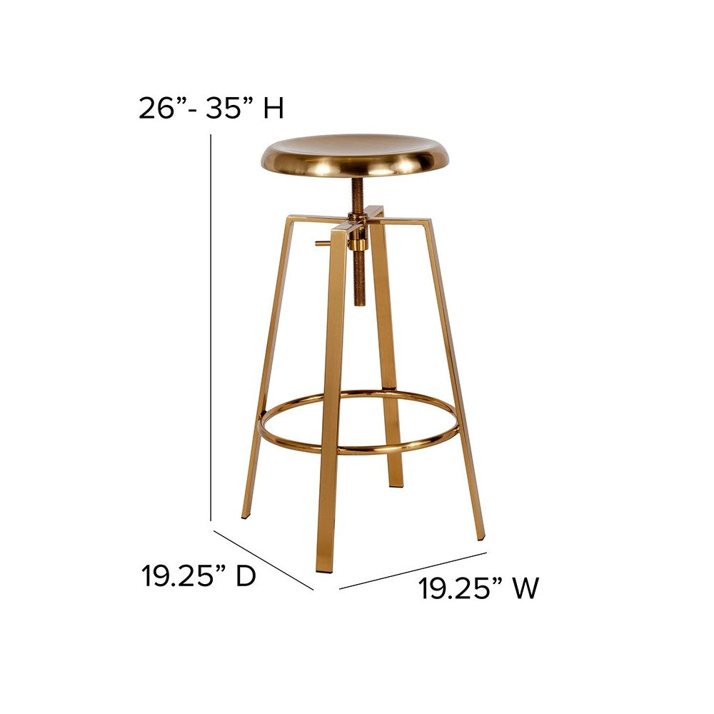 Toledo Industrial Style Barstool with Swivel Lift Adjustable Height Seat in Gold Finish