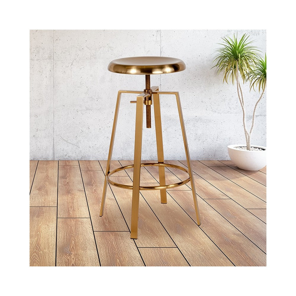 Toledo Industrial Style Barstool with Swivel Lift Adjustable Height Seat in Gold Finish