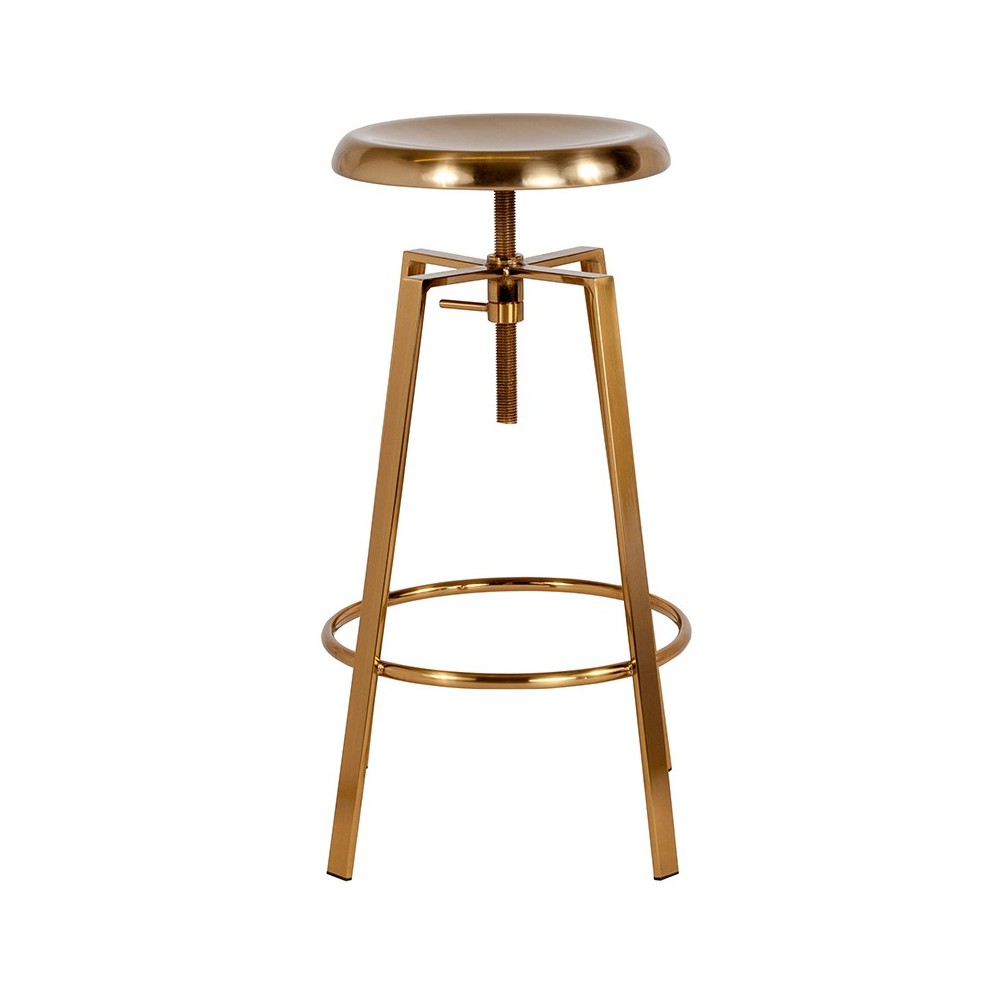 Toledo Industrial Style Barstool with Swivel Lift Adjustable Height Seat in Gold Finish