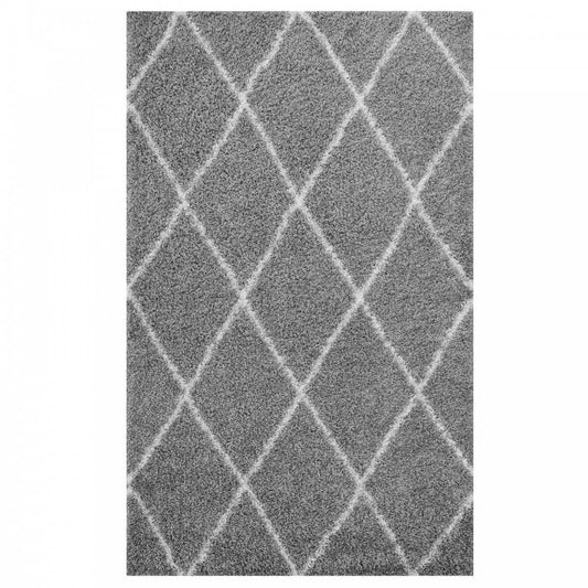 Toryn Diamond Lattice 5x8 Shag Area Rug, Gray and Ivory