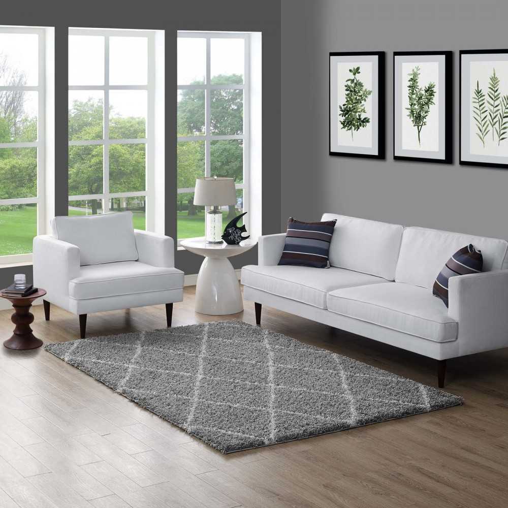 Toryn Diamond Lattice 5x8 Shag Area Rug, Gray and Ivory