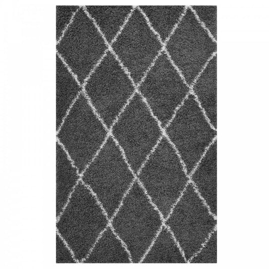 Toryn Diamond Lattice 5x8 Shag Area Rug, Dark Gray and Ivory