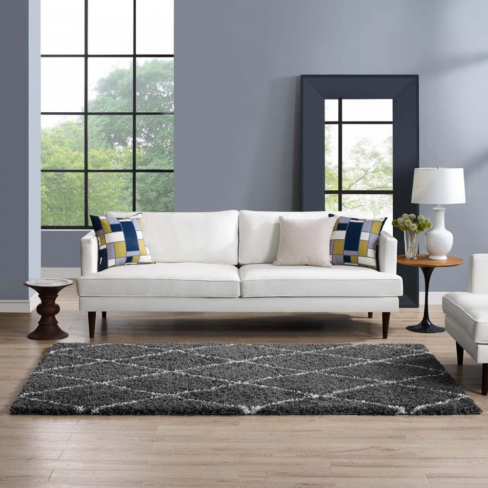 Toryn Diamond Lattice 5x8 Shag Area Rug, Dark Gray and Ivory