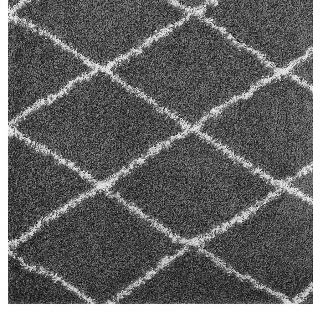 Toryn Diamond Lattice 5x8 Shag Area Rug, Dark Gray and Ivory