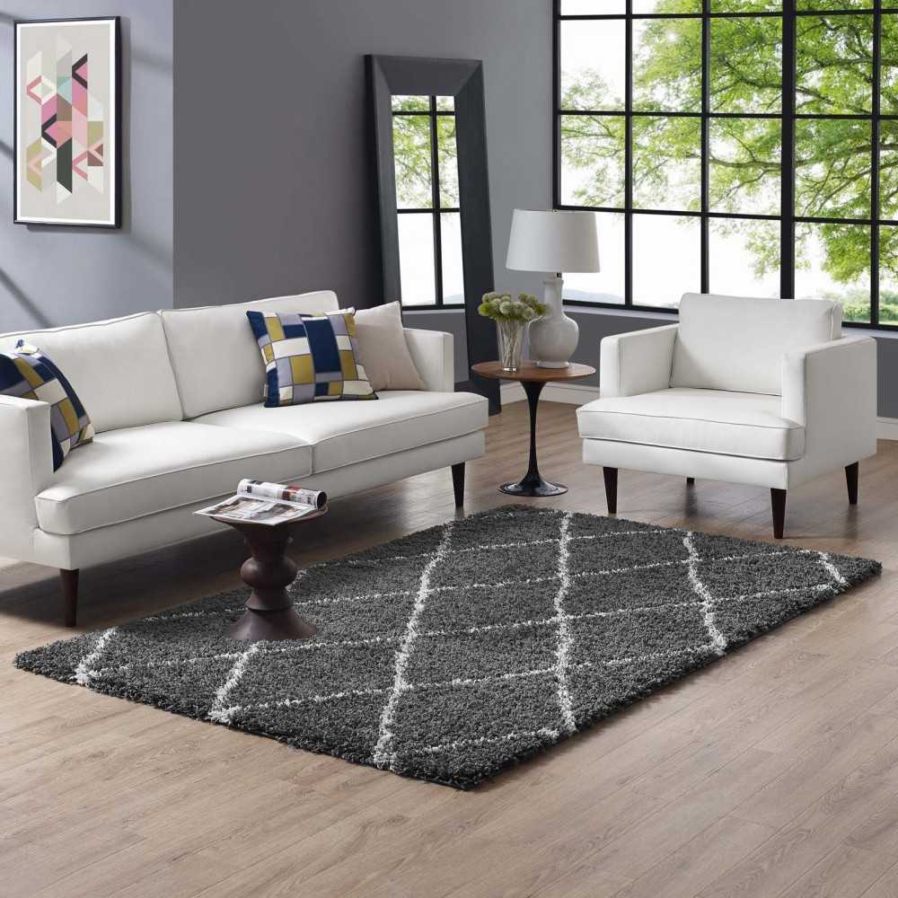 Toryn Diamond Lattice 5x8 Shag Area Rug, Dark Gray and Ivory