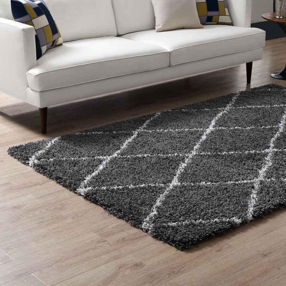 Toryn Diamond Lattice 5x8 Shag Area Rug, Dark Gray and Ivory