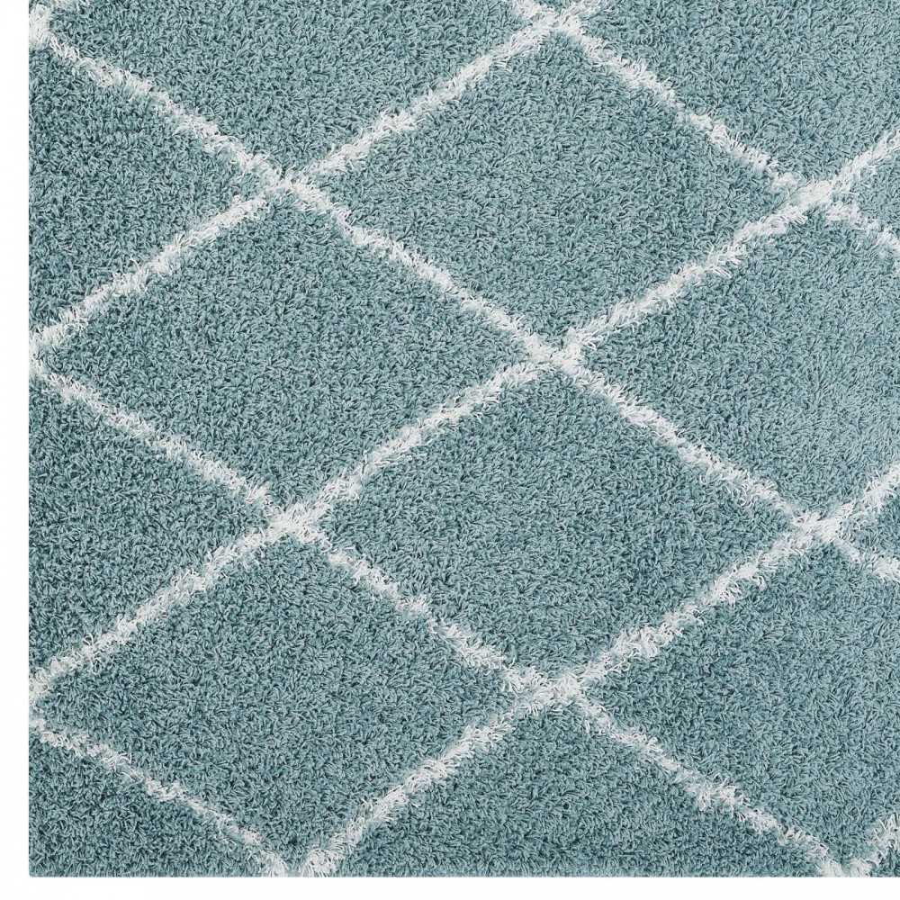 Toryn Diamond Lattice 5x8 Shag Area Rug, Aqua Blue and Ivory