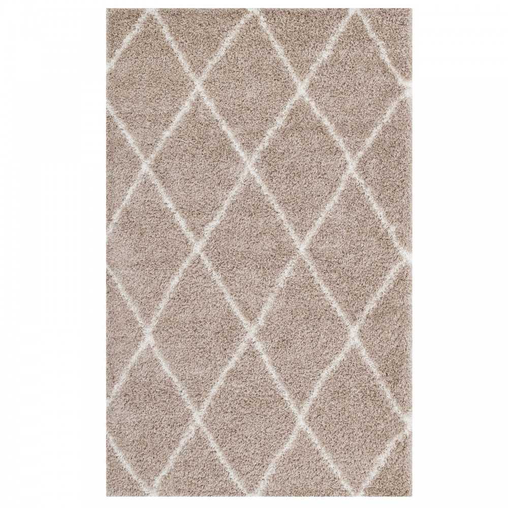 Toryn Diamond Lattice 5x8 Shag Area Rug, Beige and Ivory