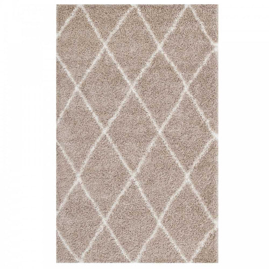Toryn Diamond Lattice 5x8 Shag Area Rug, Beige and Ivory