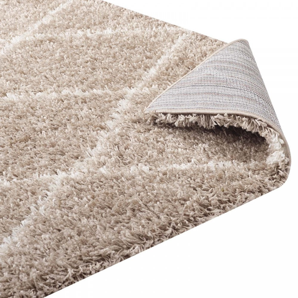 Toryn Diamond Lattice 5x8 Shag Area Rug, Beige and Ivory