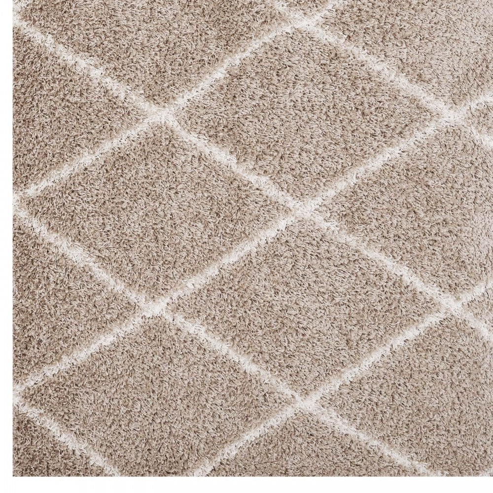 Toryn Diamond Lattice 5x8 Shag Area Rug, Beige and Ivory