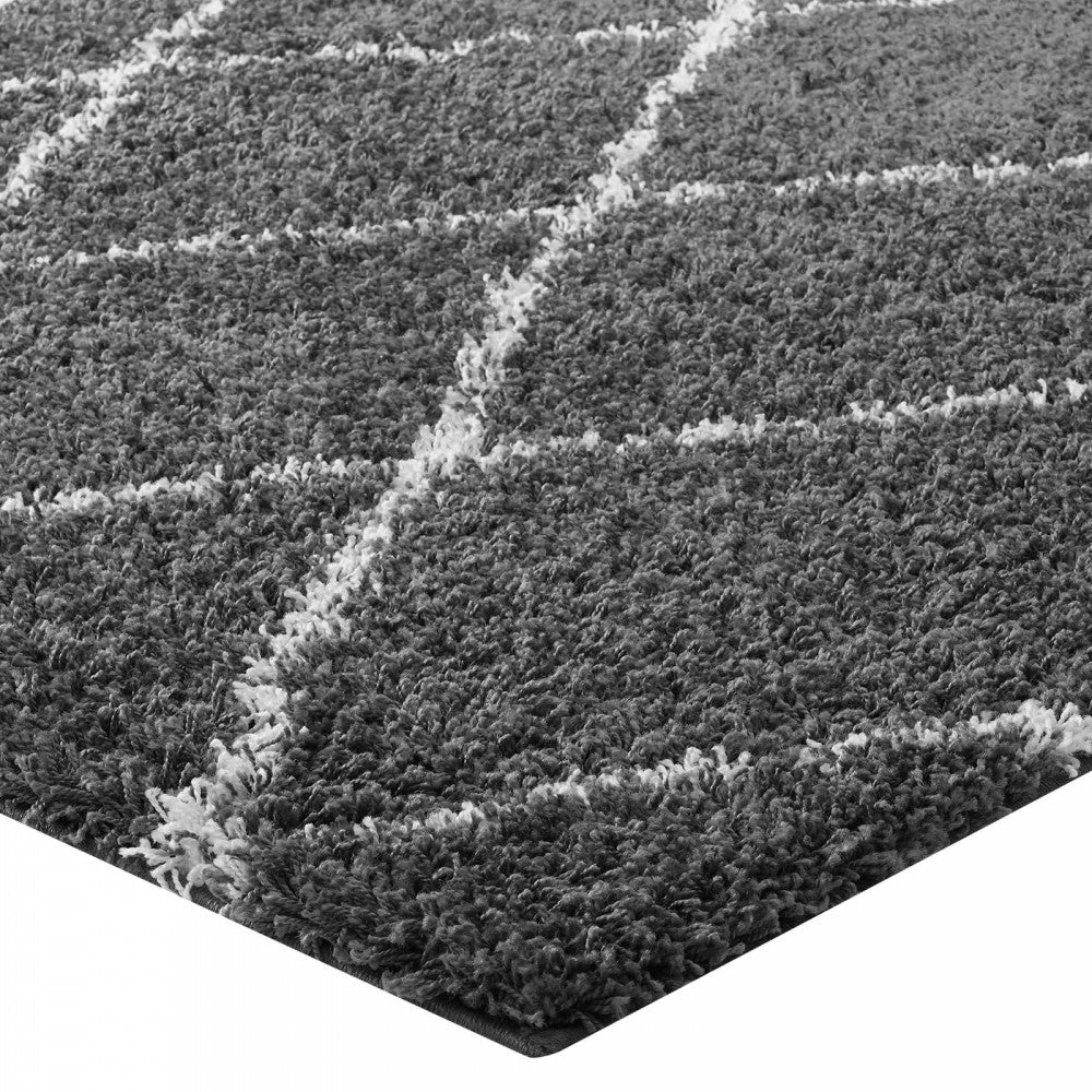 Toryn Diamond Lattice 8x10 Shag Area Rug, Dark Gray and Ivory