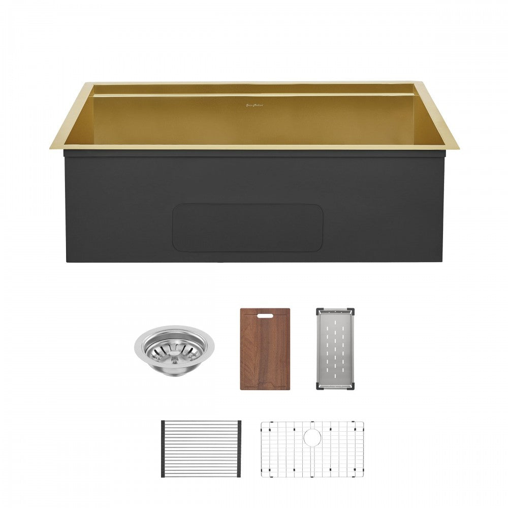 Tourner 32 x 19 Stainless Steel, Undermount Kitchen Workstation Sink in Gold