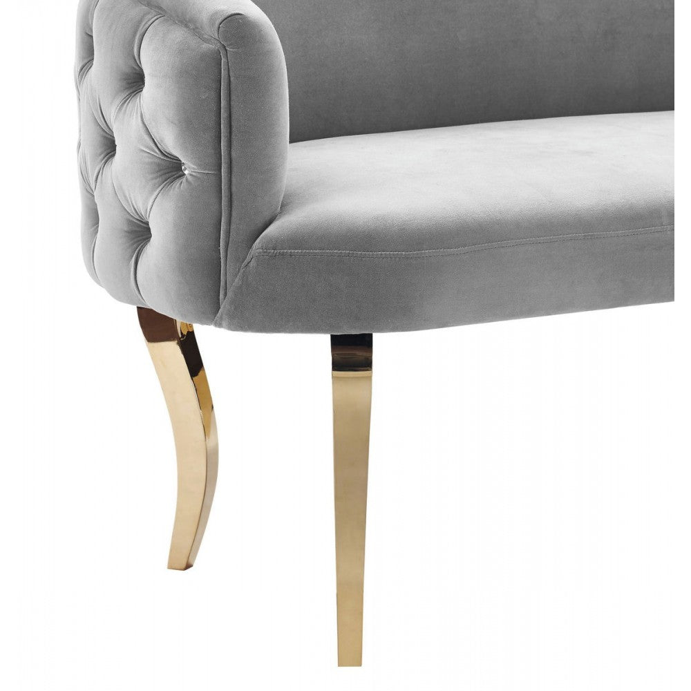 TOV Furniture Adina Gray Velvet Loveseat with Gold Legs