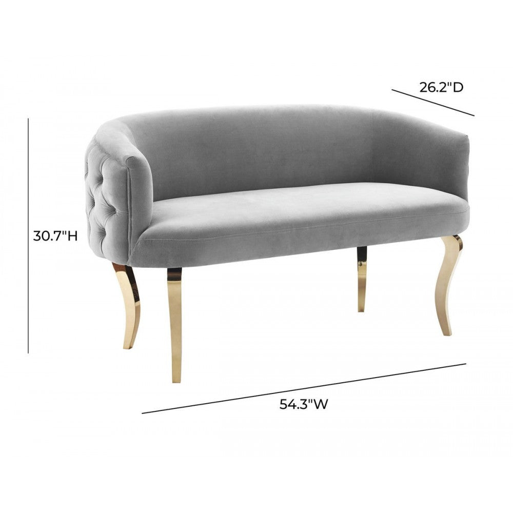 TOV Furniture Adina Gray Velvet Loveseat with Gold Legs