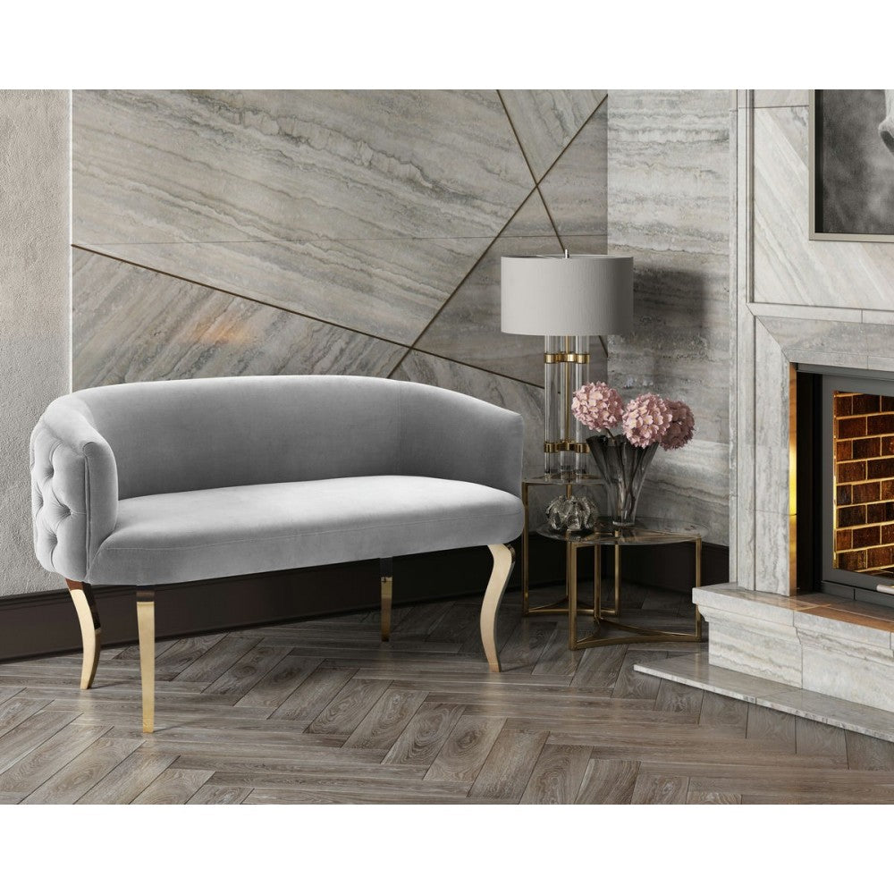 TOV Furniture Adina Gray Velvet Loveseat with Gold Legs