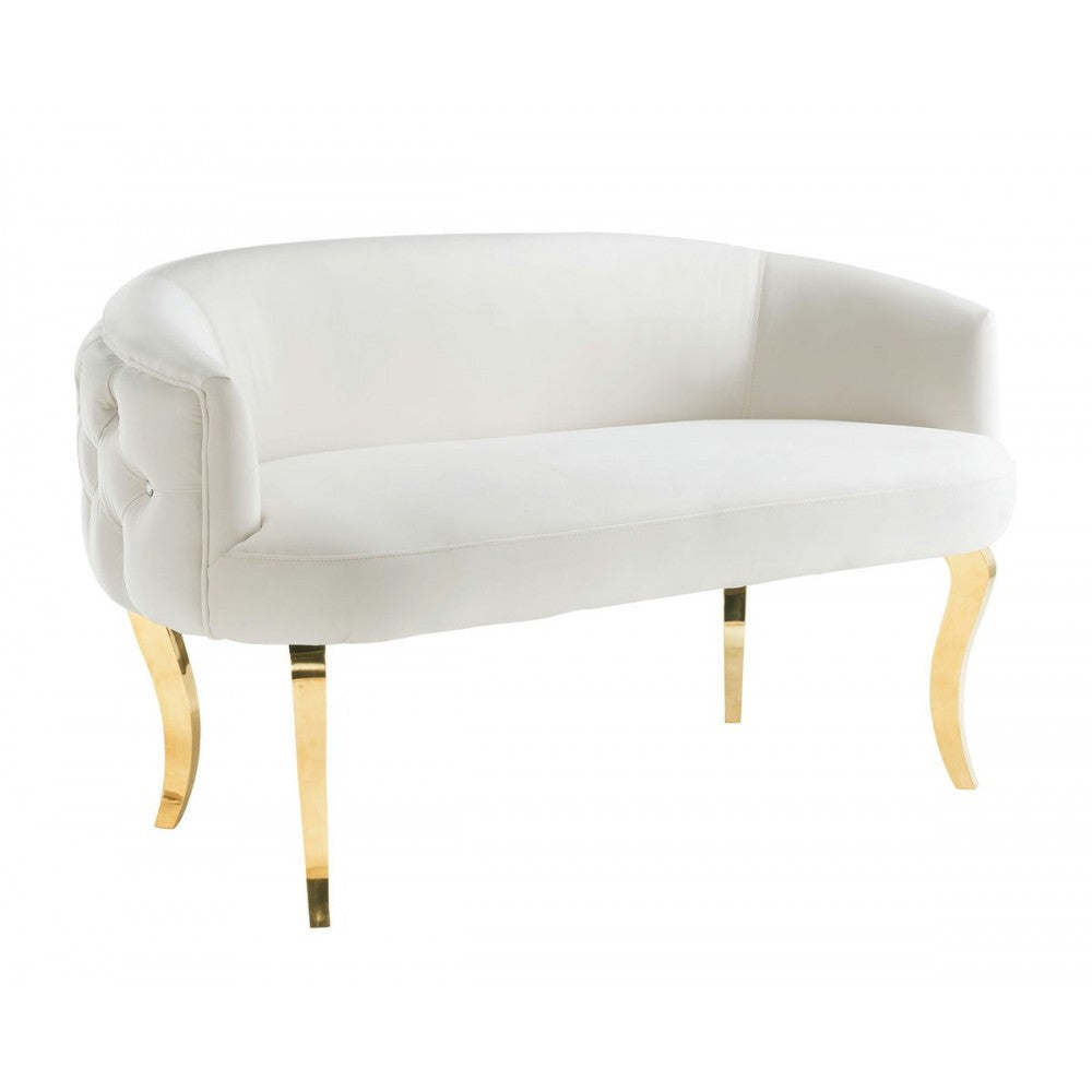 TOV Furniture Adina White Velvet Loveseat with Gold Legs
