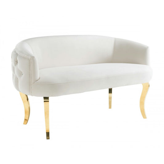 TOV Furniture Adina White Velvet Loveseat with Gold Legs