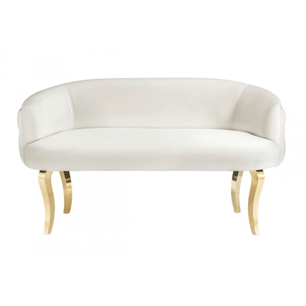 TOV Furniture Adina White Velvet Loveseat with Gold Legs