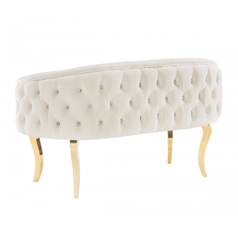 TOV Furniture Adina White Velvet Loveseat with Gold Legs