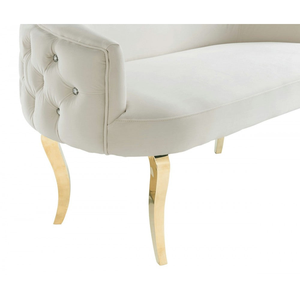 TOV Furniture Adina White Velvet Loveseat with Gold Legs