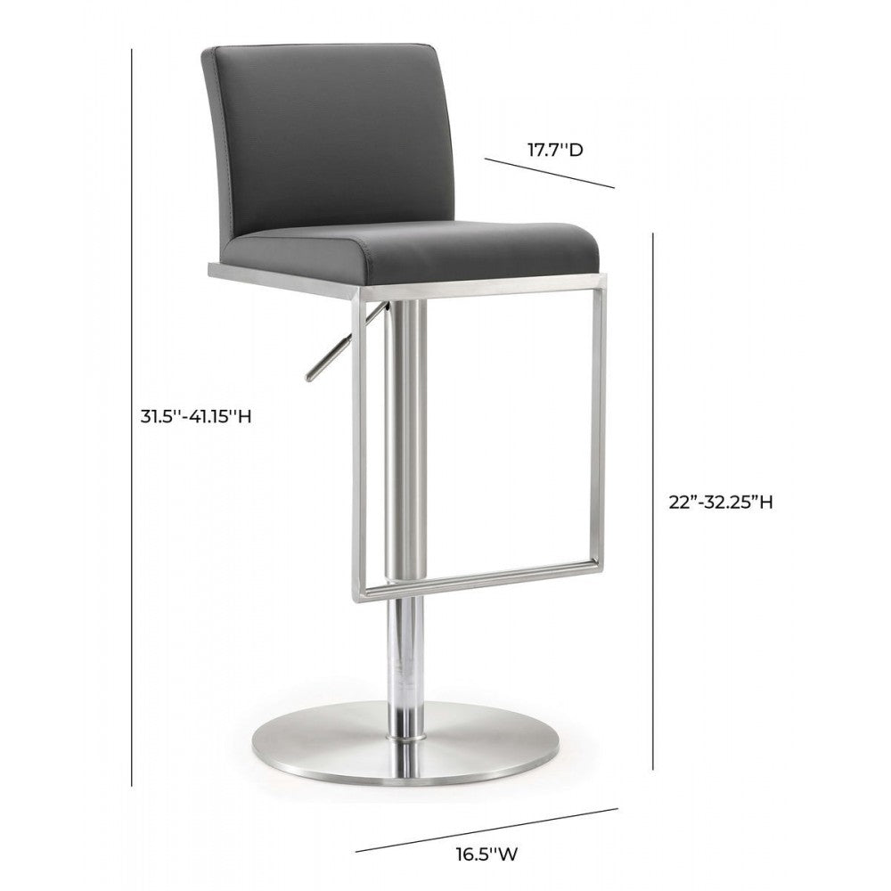 TOV Furniture Amalfi Gray Stainless Steel Adjustable Barstool