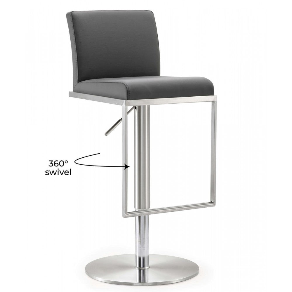 TOV Furniture Amalfi Gray Stainless Steel Adjustable Barstool