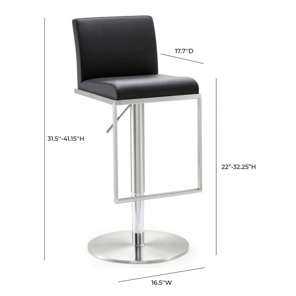 TOV Furniture Amalfi Black Stainless Steel Adjustable Barstool