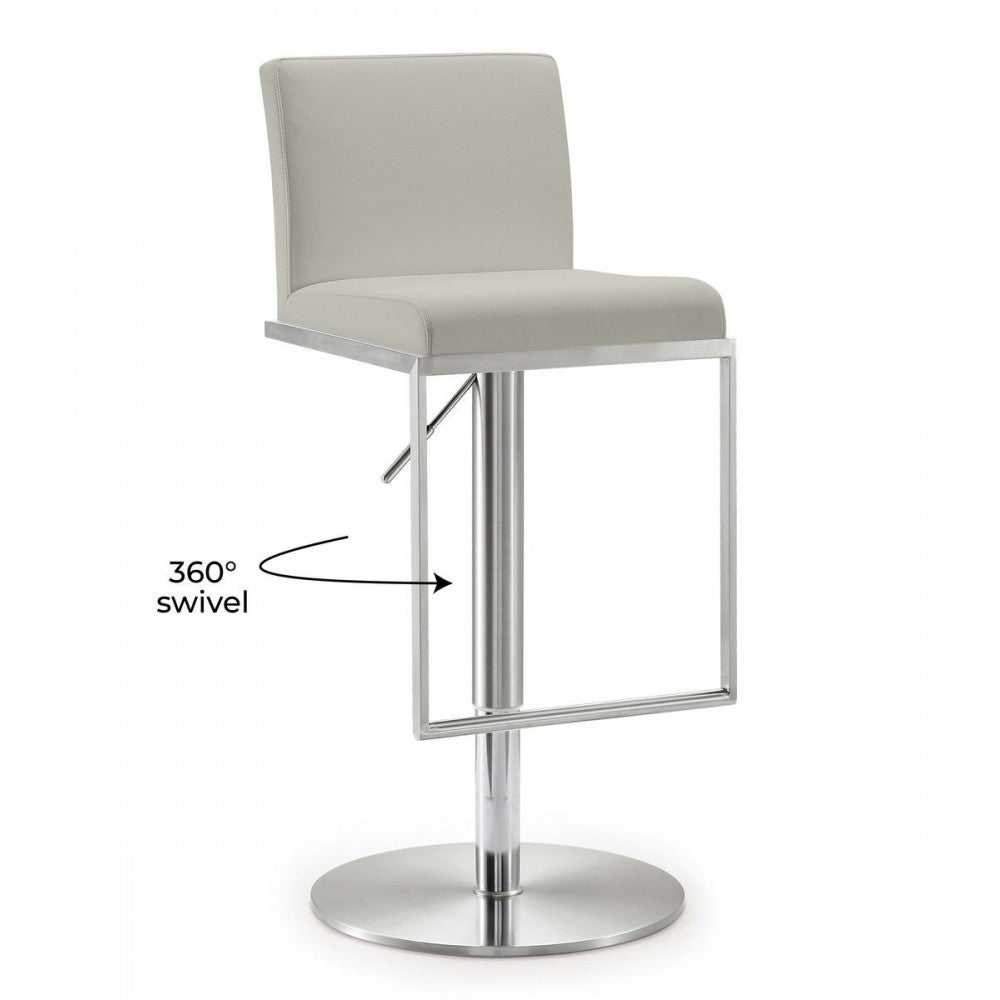 TOV Furniture Amalfi Light Gray Stainless Steel Barstool