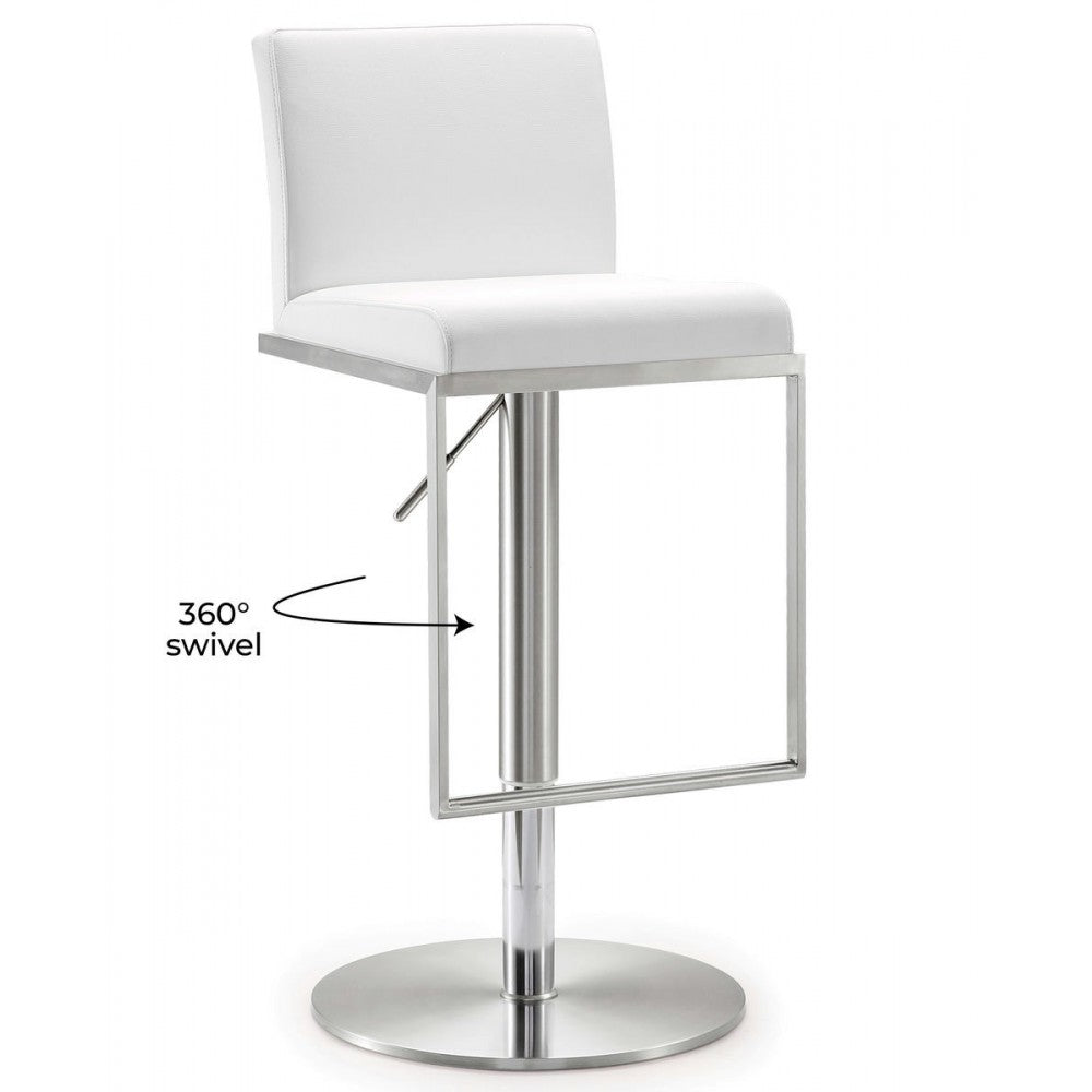 TOV Furniture Amalfi White Stainless Steel Adjustable Barstool