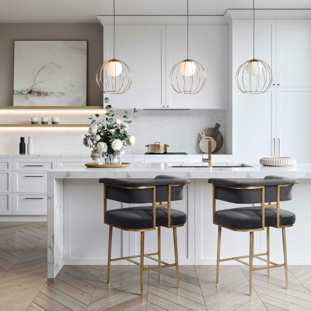 TOV Furniture Astrid Gray Velvet Counter Stool