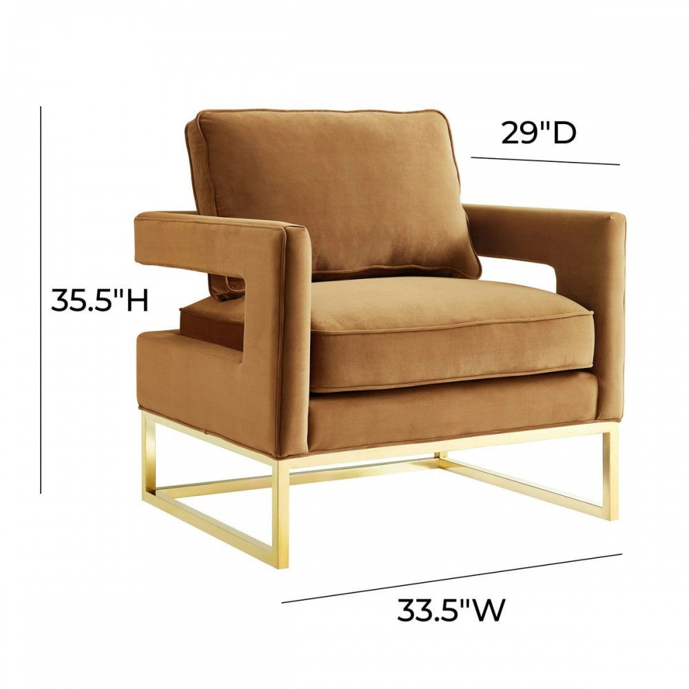 TOV Furniture Avery Cognac Velvet Chair With Polished Gold Base