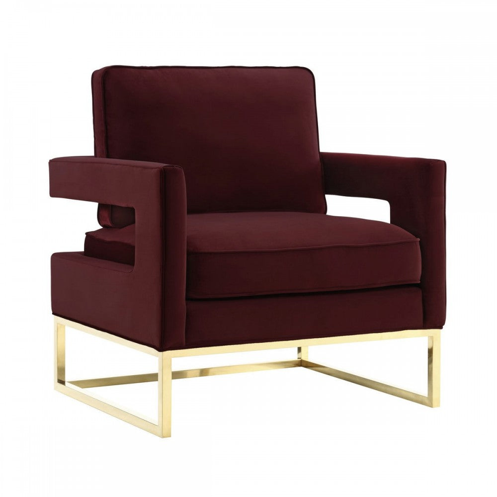 TOV Furniture Avery Maroon Velvet Chair With Polished Gold Base