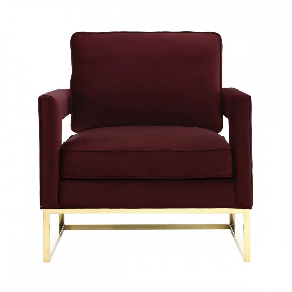 TOV Furniture Avery Maroon Velvet Chair With Polished Gold Base