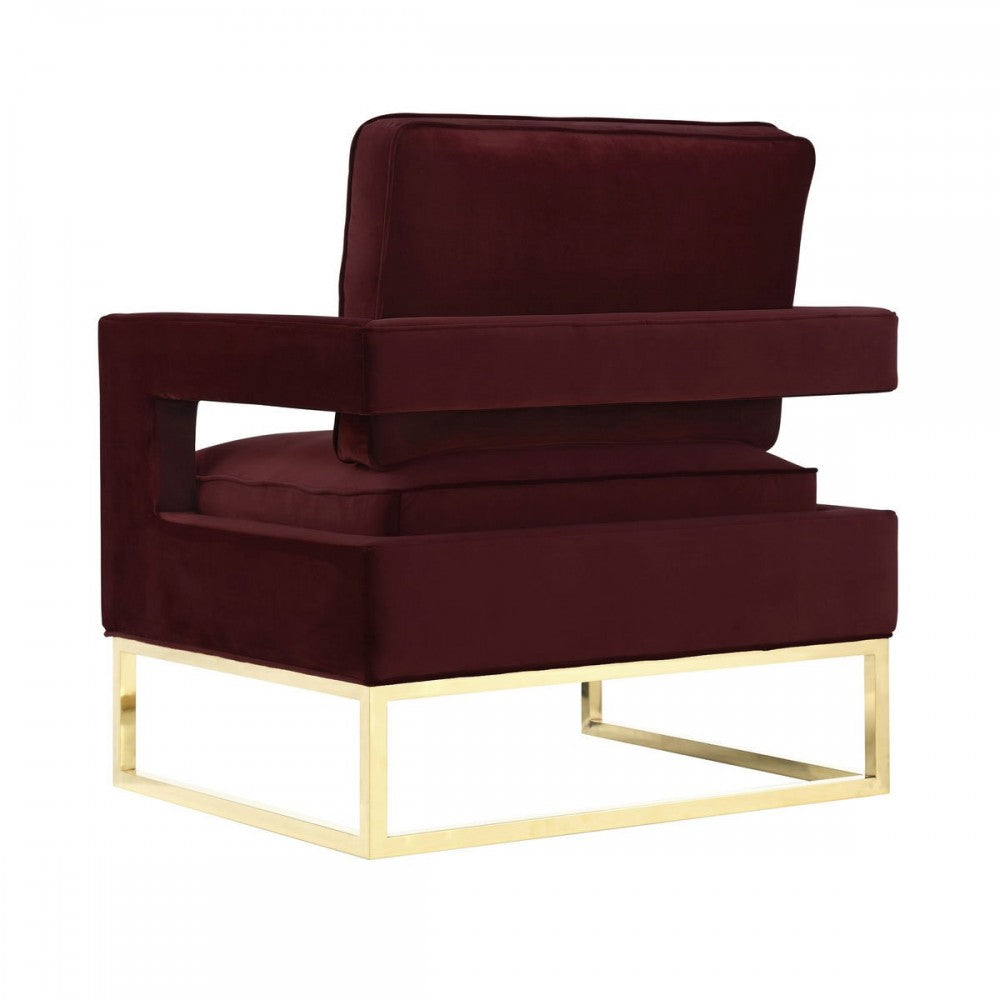 TOV Furniture Avery Maroon Velvet Chair With Polished Gold Base