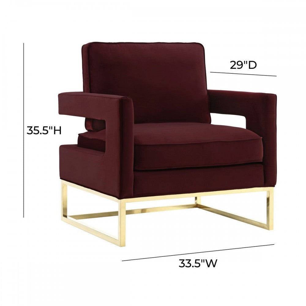 TOV Furniture Avery Maroon Velvet Chair With Polished Gold Base