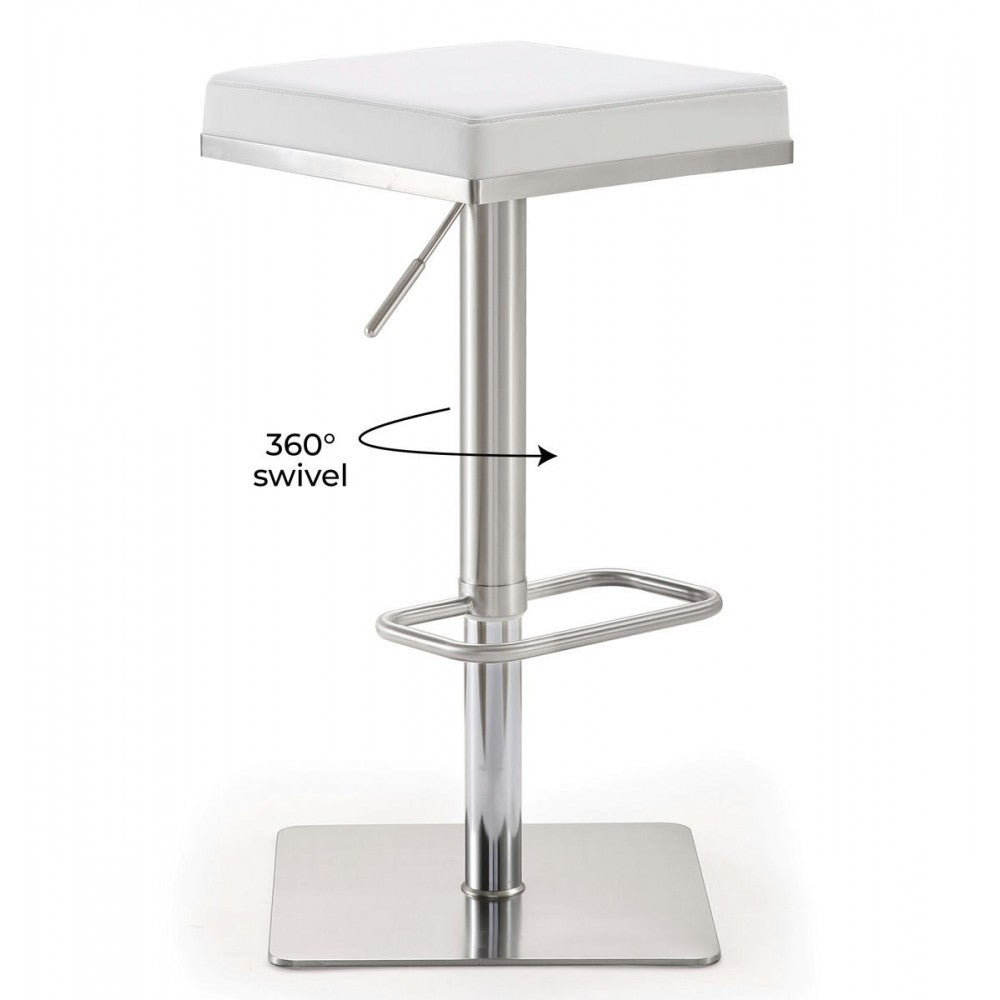 TOV Furniture Bari White Stainless Steel Adjustable Barstool