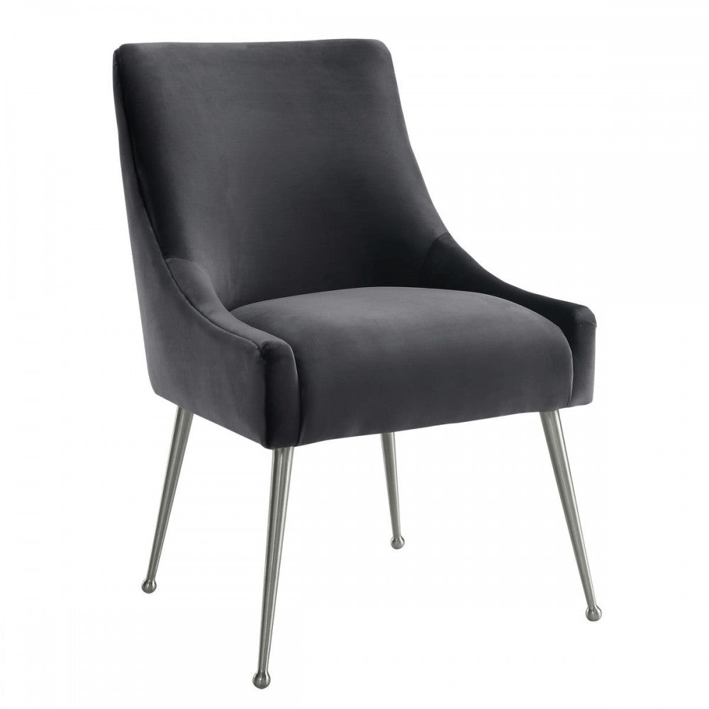 TOV Furniture Beatrix Gray Velvet Side Chair with Silver Leg