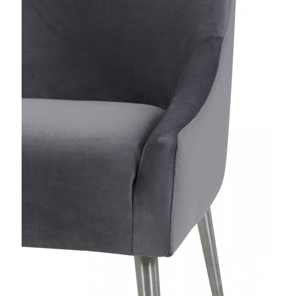 TOV Furniture Beatrix Gray Velvet Side Chair with Silver Leg