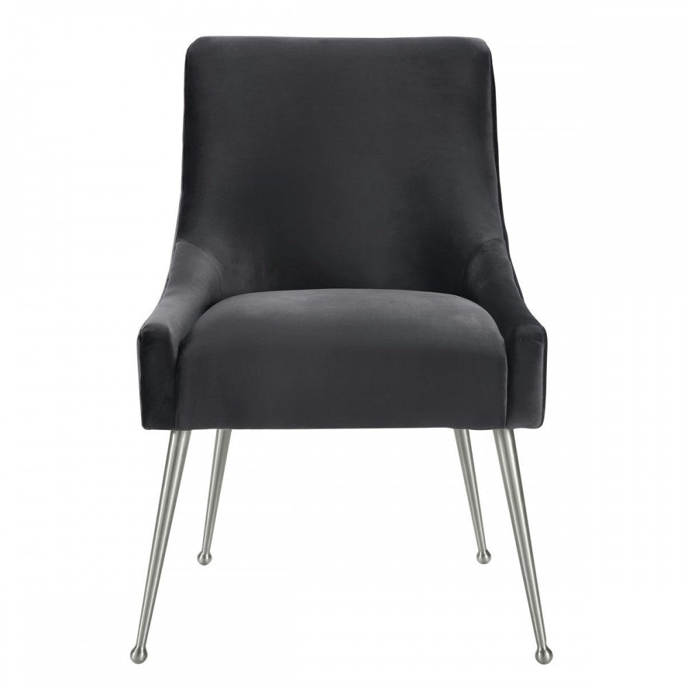 TOV Furniture Beatrix Gray Velvet Side Chair with Silver Leg