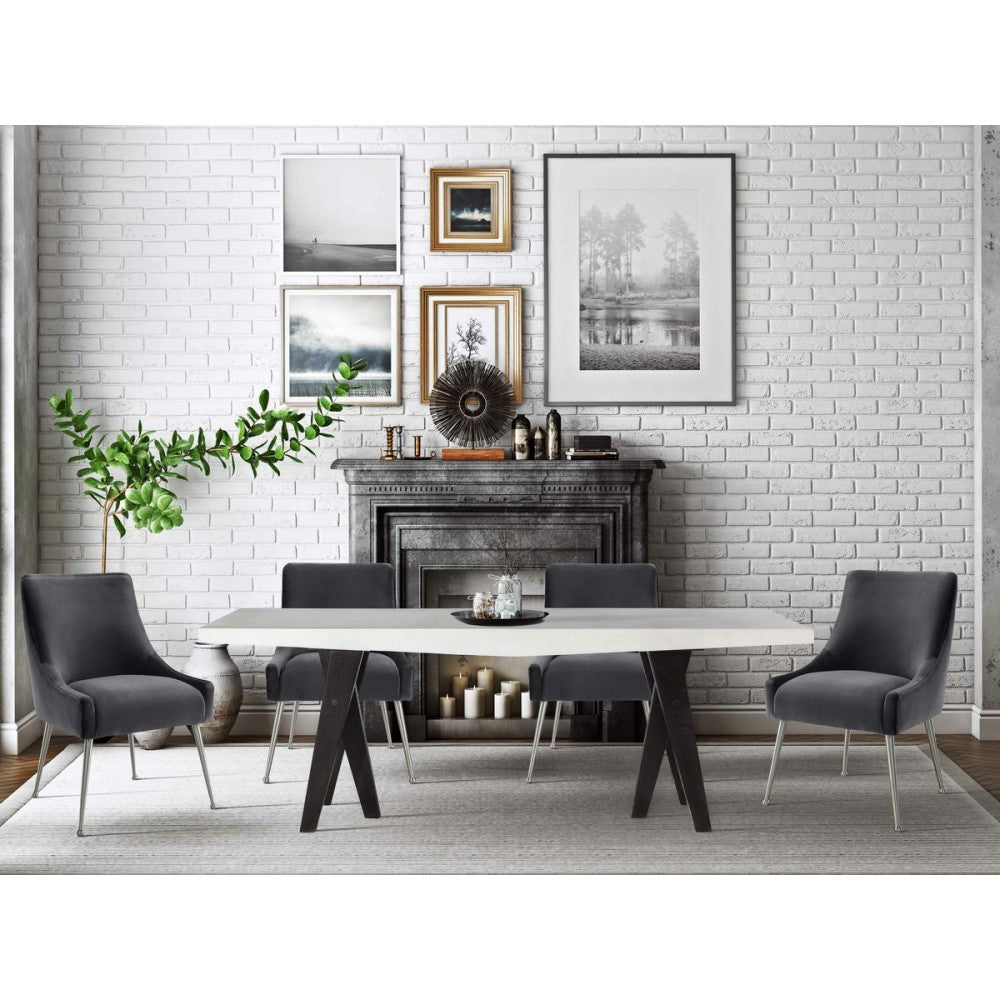 TOV Furniture Beatrix Gray Velvet Side Chair with Silver Leg