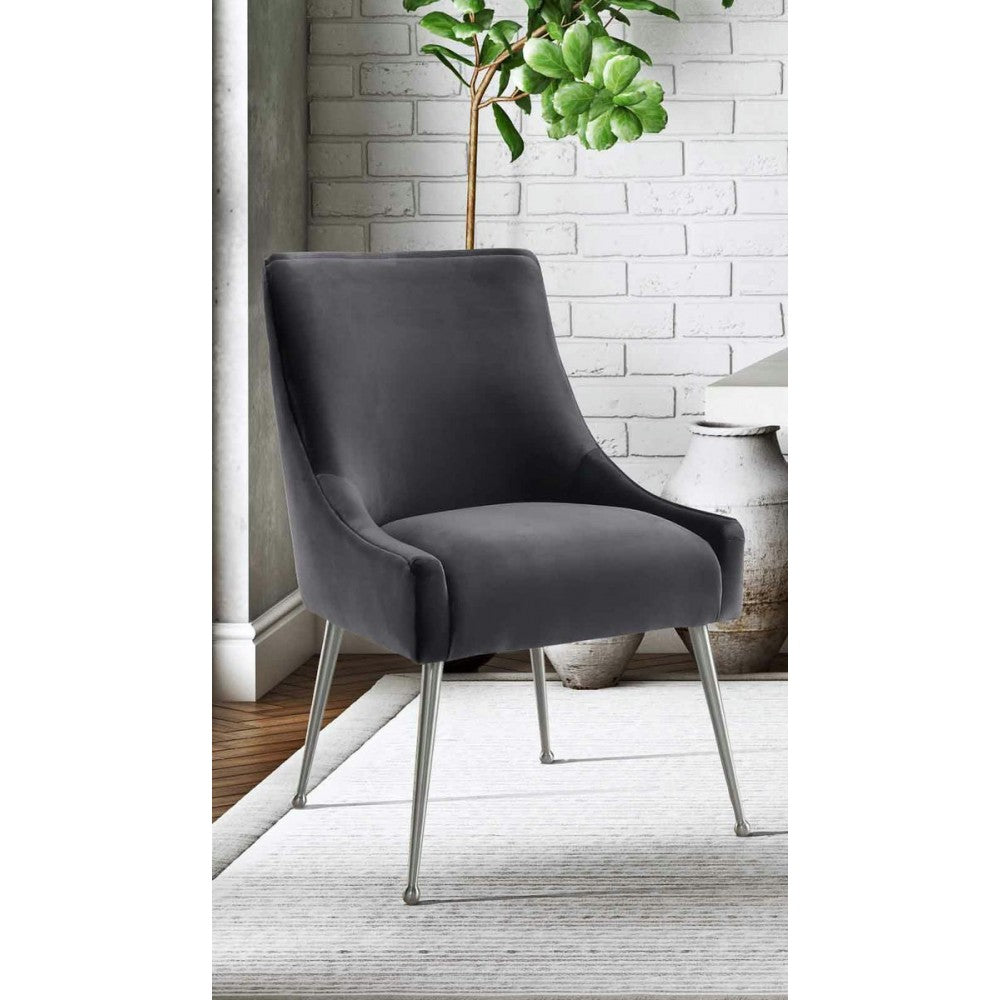 TOV Furniture Beatrix Gray Velvet Side Chair with Silver Leg